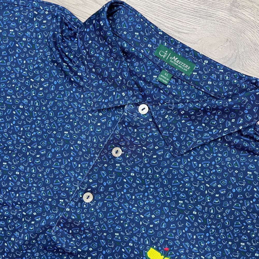 Masters Peter Millar Polo Shirt Men XL Blue AOP Golf Print Performance PM24P1935